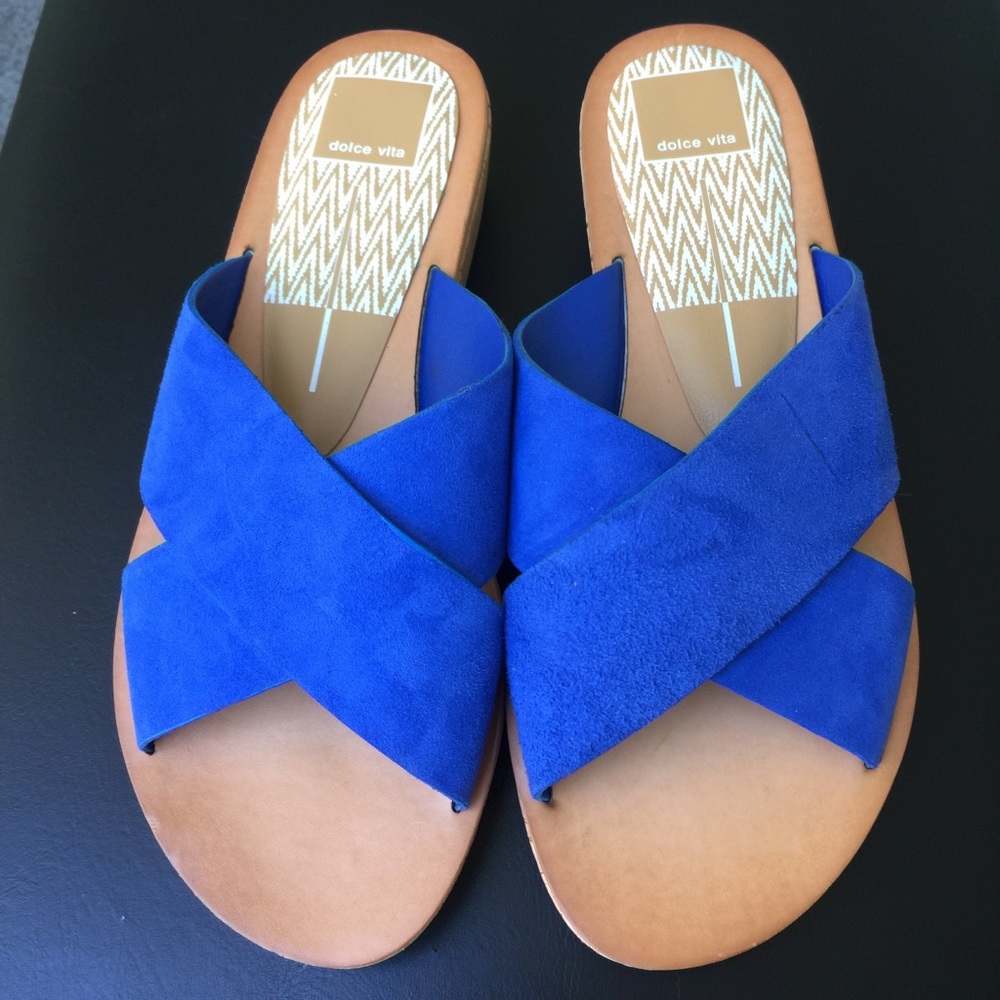 NWOT Dolce Vita Slide Sandals in Blue Suede